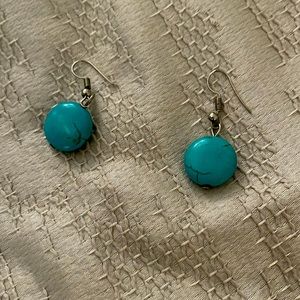 beautiful hand made blue turquoise and silver drop earrings.